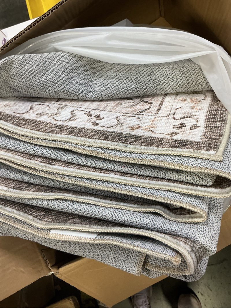 Condition photo showing Good Condition for 8x10 area rugs for living room washable non slip vintage rug for bedroom large stain resistant neutral farmhouse indoor floor carpet dining room home office decor (brown/ivory,8'x10') brown/ivory 8' x 10' (rectangular)
