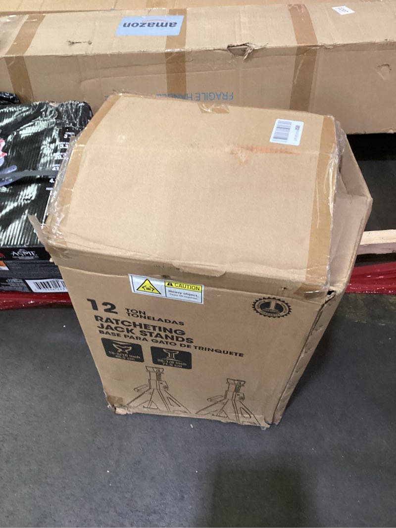 Condition photo showing As Is for big red t41202 torin steel jack stands: 12 ton (24,000 lb) capacity, red, 1 pair 12 ton 1 pair