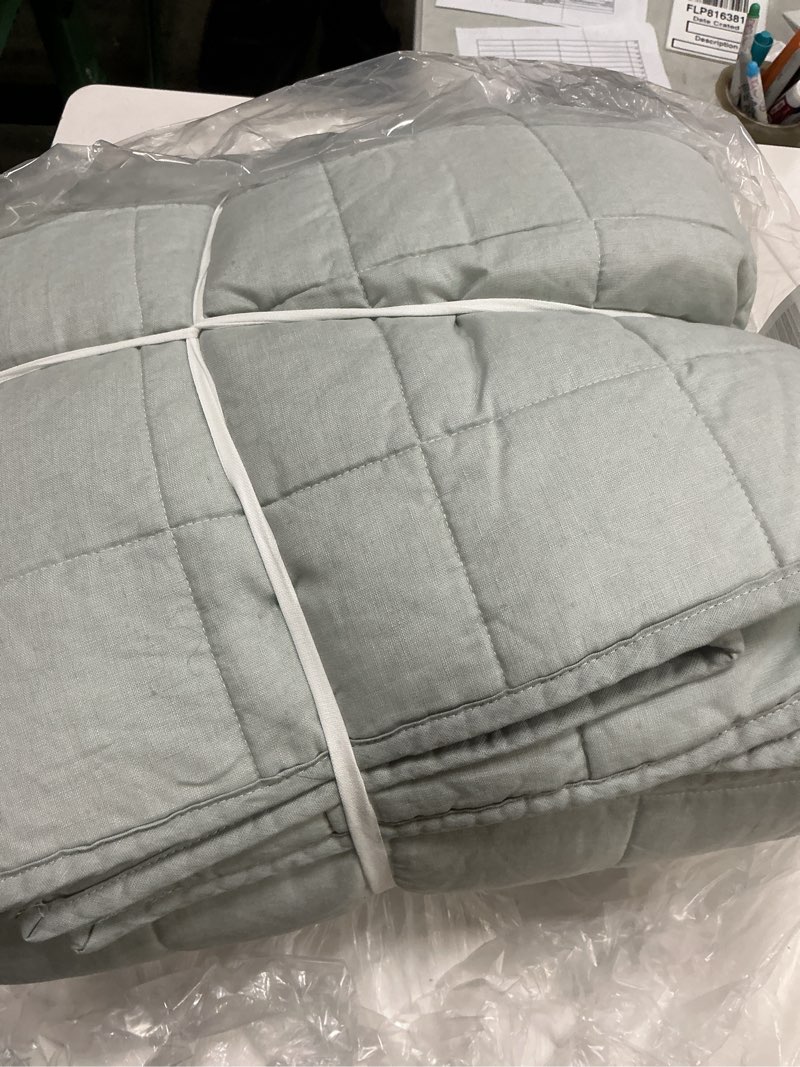 Condition photo showing As Is for european linen box quilt, full/queen, mist
