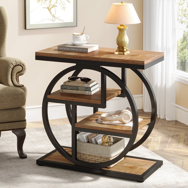 4 Tier Side End Table With Storage Shelves For Living Room
