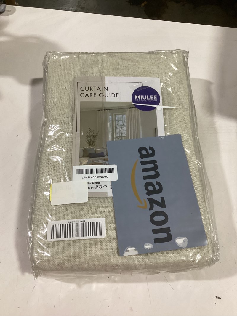 Condition photo showing Good Condition for MIULEE Beige Linen Curtains 90 Inch Long 2 Panels for Bedroom Living Room, Soft Linen Textured Window Drapes Semi Sheer Light Filtering Back Tab Rod Pocket Farmhouse Modern Burlap Look Decor 52"W x 90"L (Pack of 2) Beige