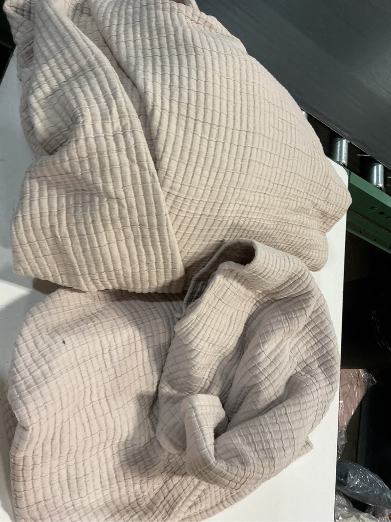 Condition photo showing As Is for quince organic ribbed cotton coverlet set king toffee