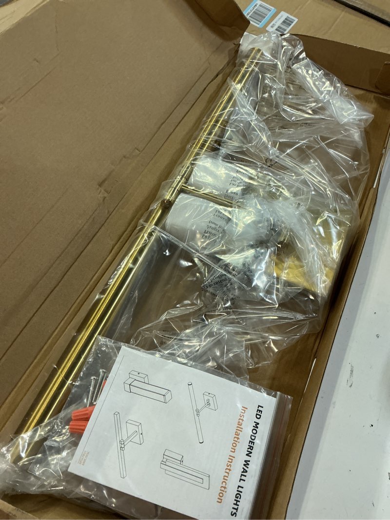 Condition photo showing Good Condition for hardwired picture light for wall, 24 inch modern brass dimmable frame light with adjustable swing arm, 3cct led art display light for paintings,120 volts gallery wall light, hallway vanity light, 8w gold 24" long dimmable