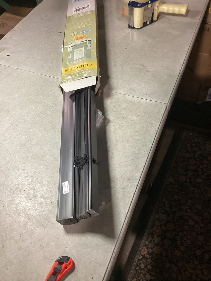 Condition photo showing New/Like New for Cordless Light Filtering Mini Blind - 29 Inch Width, 48 Inch Length, 1" Slat Size - Black - Cordless GII Morningstar Horizontal Windows Blinds for Interior by Achim Home Decor 29"W x 48"H Black