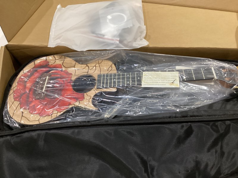 Condition photo showing New/Like New for Caramel TEM39 26-inch Tenor Acoustic-Electric Ukulele with Florentine Cutaway, All Solid Spruce & Rosewood, Unique Rose Flower Decorative Top, Handmade Professional Ukulele Kit with Accessories 26" Tenor White Spruce
