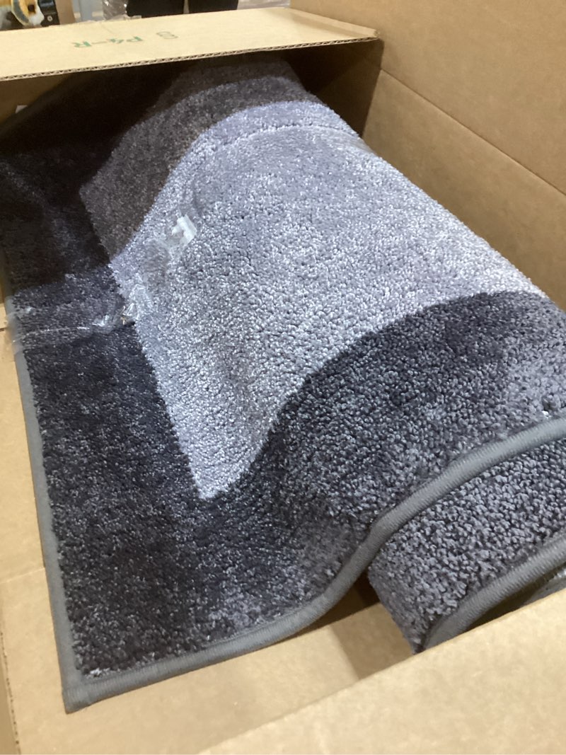 Condition photo showing As Is for machine washable (24" x 36"+ 24" x 60"') kitchen rugs set of 2, non slip kitchen mats for floor, absorbent entrance runner rugs for bedroom, hallway, bathroom, door (roll packing) 24" x 36"+ 24" x 60" grey