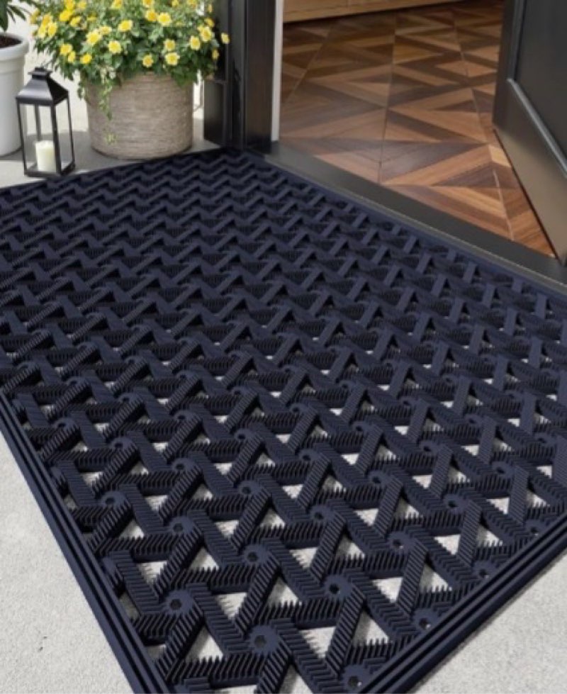 Color&Geometry Door Mat Outside Entrance with Drainage, Rubber Heavy Duty Dirt Trapper Waterproof Outdoor Welcome Mat, Outdoor Mats All Weather for Front Back Door Patio Entryway Entry Blue