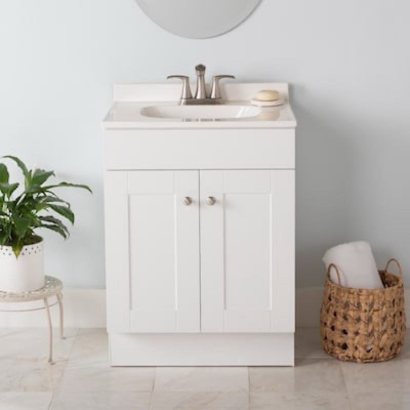  project source dover 24-in true white single sink bathroom vanity with white cultured marble top (fully assembled) item #2694475 | model #r38 vbcu2418