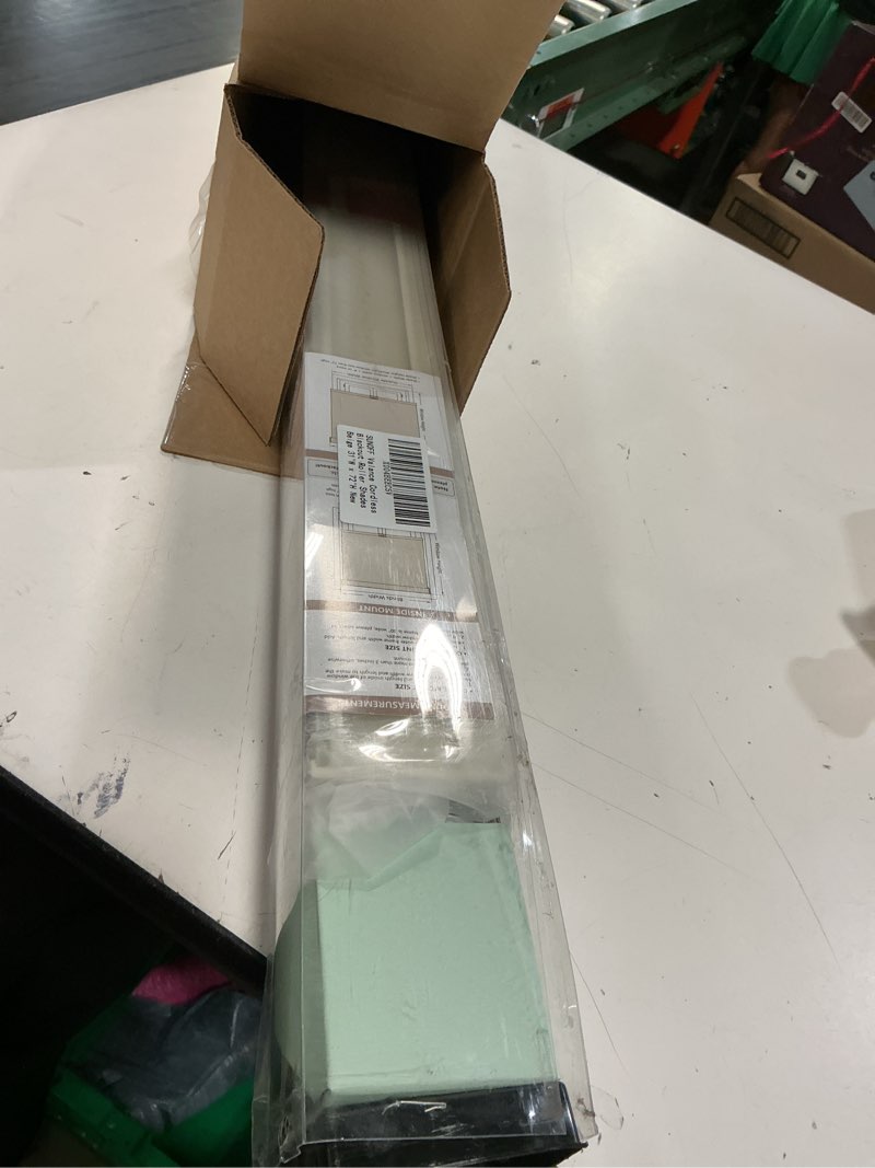 Condition photo showing As Is for sunoff cordless blackout roller shades blinds for windows free-stop,pull down room darkening with valance,thermal insulated woven fabric window door blinds for home,office,beige 31" w x 72" l 31"w x 72"h beige