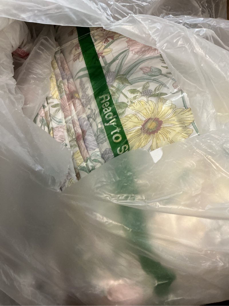 Condition photo showing As Is for sleepbella queen size comforter set yellow & pink & blue flowers botanical pattern printed on white 100% cotton fabric, ultra soft microfiber inner fill 3pcs bedding set queen yellow&pink floral