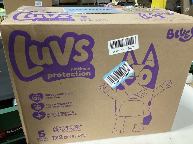 Condition photo showing New/Like New for Luvs Diapers - Size 5, 172 Count, Bluey Platinum Protection Baby Diaper Size 5 172