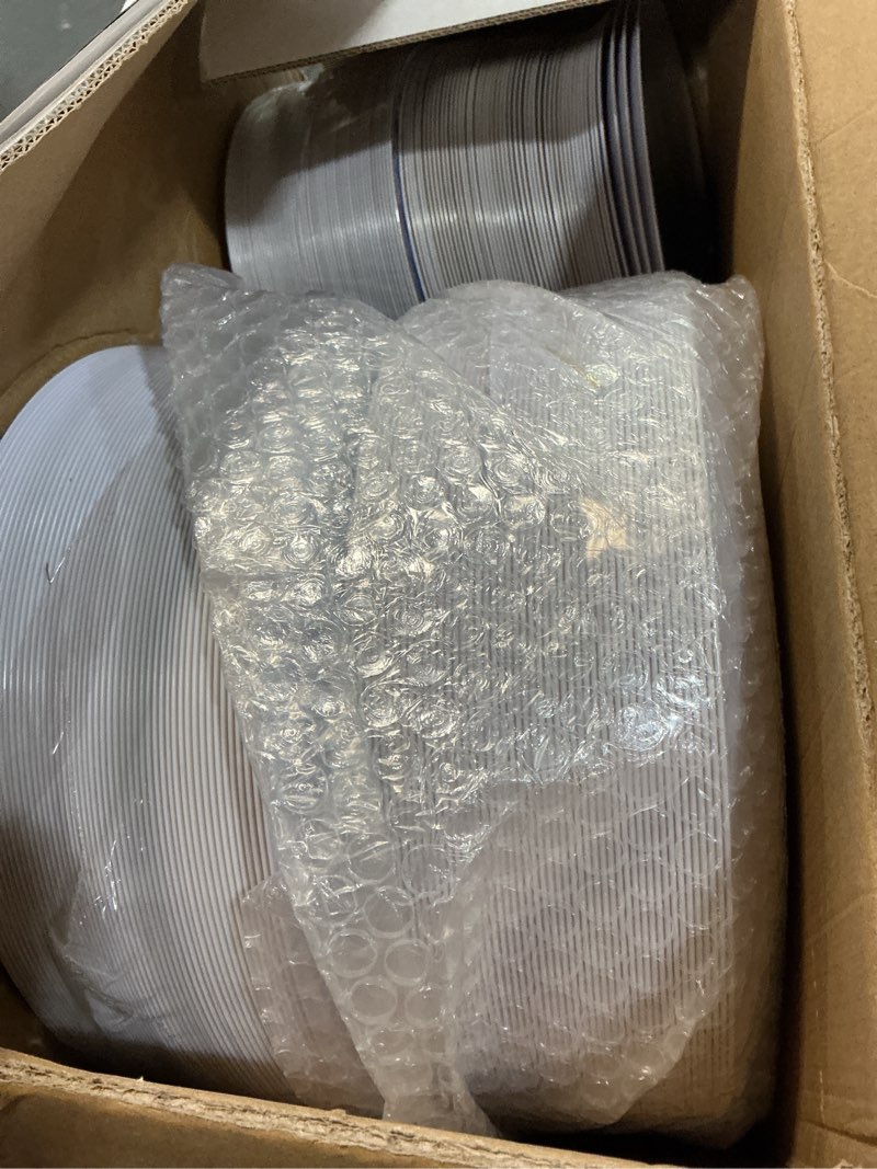 Condition photo showing Good Condition for KIRE 200PCS Gold Plastic Plates - Disposable Plates for Party - White Plastic Plates with Gold Rim Include 100 for Dinner and 100 for Dessert/Salad in Wedding/Party/Spring/Ramadan Gold 200 PCS