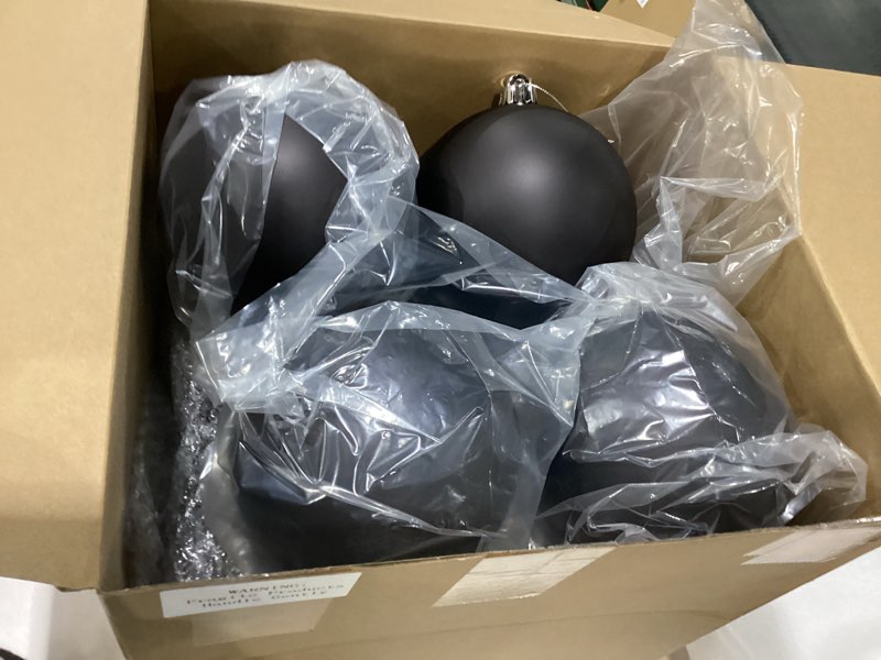 Condition photo showing New/Like New for Poen 12 Pcs 6 Inch Extra Large Christmas Ball Ornaments Giant Jumbo Christmas Tree Ball Decoration Shatterproof Huge Big Xmas Hanging Ornaments for Indoor Outdoor Holiday Party Decor(Black)
