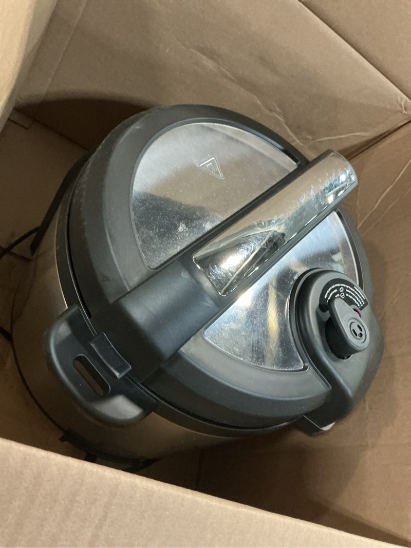 Condition photo showing As Is for dumos electric pressure cooker 16-in-1, 8qt programmable multi cooker with 12 one-touch presets, soup steam yogurt and more, ceramic inner pot delay start & keep warm, includes recipe guide, silver sliver 8.5 quarts