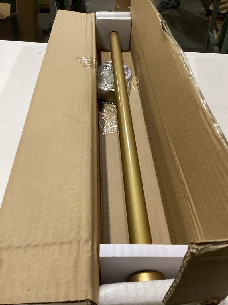 Condition photo showing New/Like New for elrene home fashions serena single curtain rod for curtains and drapery with contemporary cap finials, 1-inch diameter, 28" - 48" adjustable rod, soft gold 28" - 48" adjustable rod soft gold