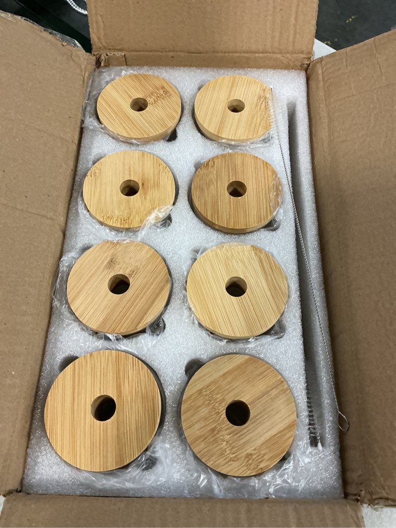 Condition photo showing New/Like New for sentvend 20 oz drinking glasses with bamboo lids and glass straw - 8 pcs glass cups beer ice coffee glasses cute aesthetic cup great for coffee bar accessories include 2 cleaning brushes