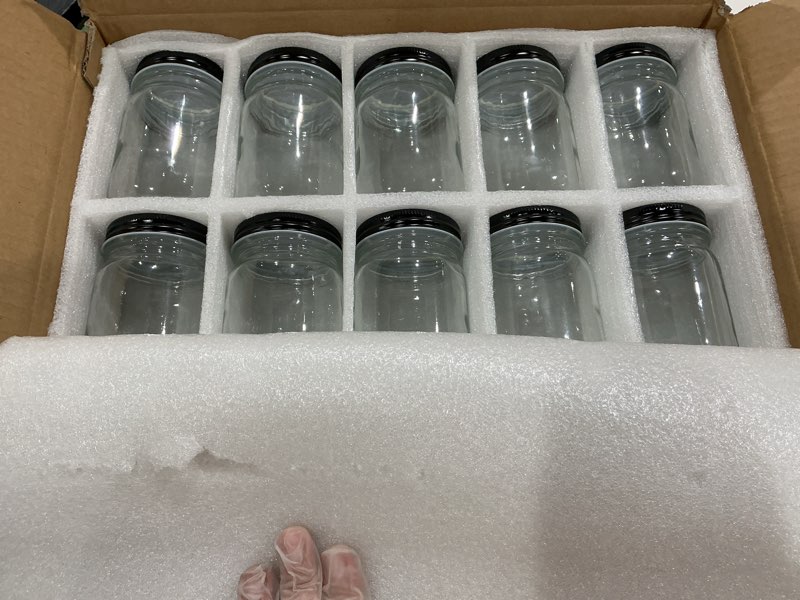 Condition photo showing Good Condition for qappda mason jars,glass jars with lids 12 oz,canning jars for pickles and kitchen storage,wide mouth spice jars with black lids for honey,caviar,herb,jelly,jams,set of 20