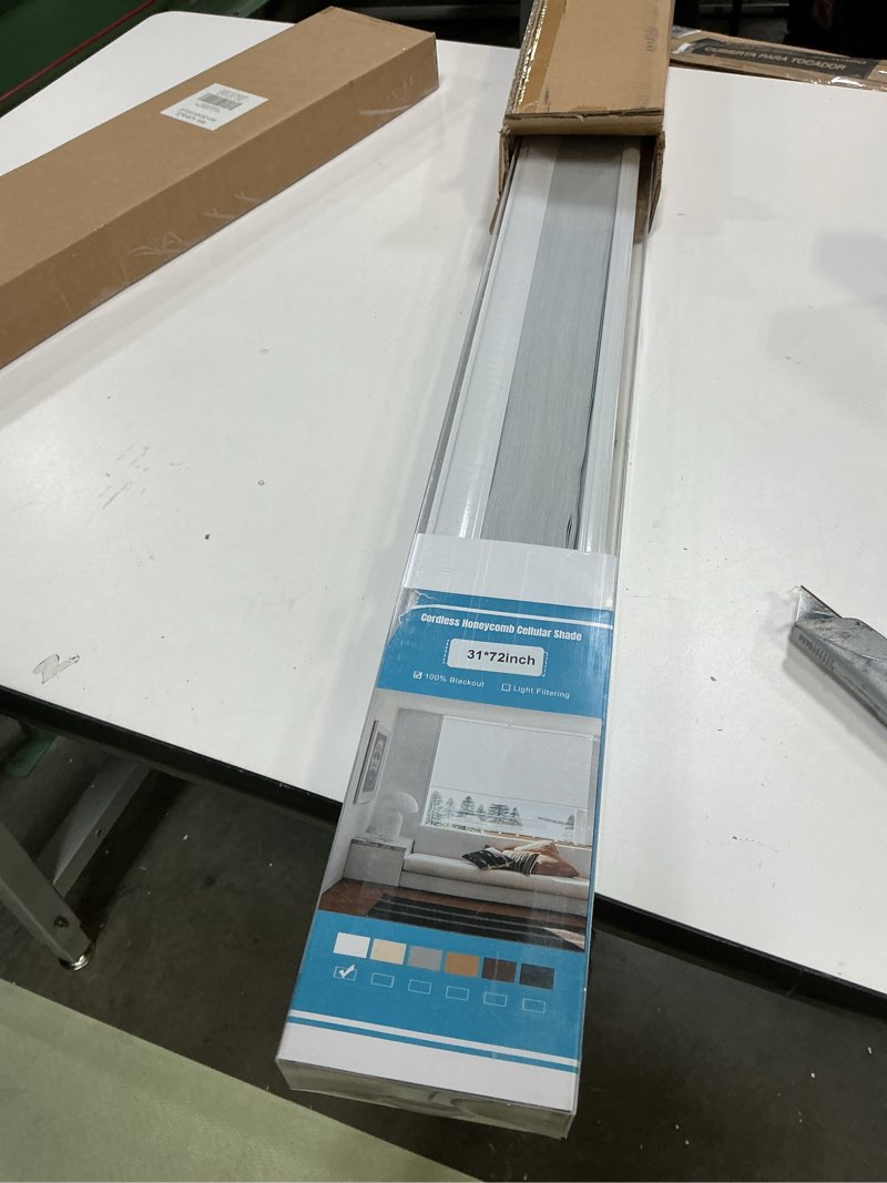 Condition photo showing Good Condition for Changshade Blackout Blinds, Cordless Cellular Shades, Honeycomb Blackout Shades, Room Darkening Blinds, Pull Down Window Shades, Easy to Install Honeycomb Window Blinds for Home&Office, White Blackout-white 31"W x 72"H