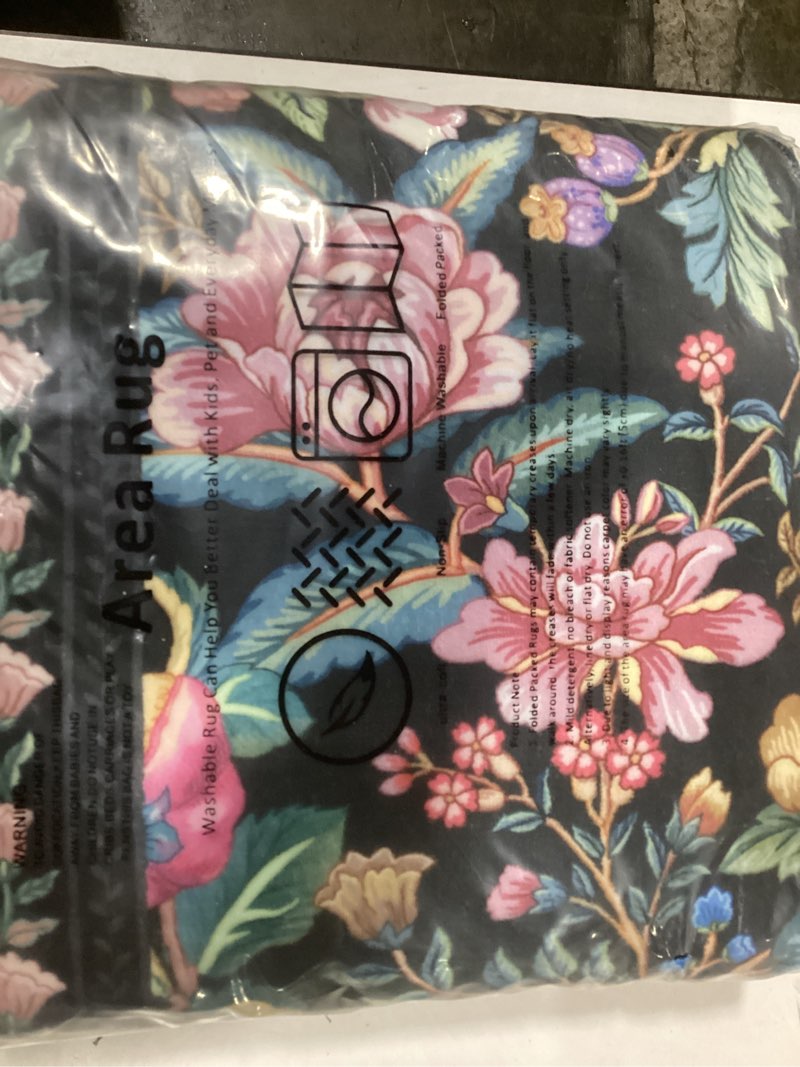 Condition photo showing Good Condition for Runners for Kitchen Runner Rug Non Slip 2'x10' Long Washable Rugs with Rubber Backing Soft Vintage Floral Carpet Runner for Kitchen, Laundry, Bedroom, Bathroom, Black Black 2' x 10' (Rectangular)