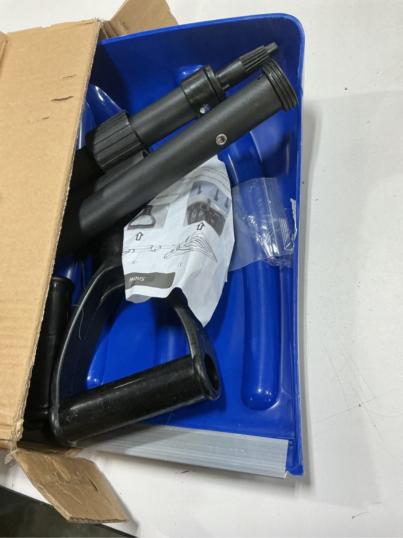 Condition photo showing Good Condition for Snow Shovel with D-Ring Handle, 18 Inch Blade, Lightweight Steel Handle, 4.5LBS Ergonomic Design for Driveway, Walkway, Patio Snow Removal, Portable Shovels for Yard, Garden & Camping, Blue & Black