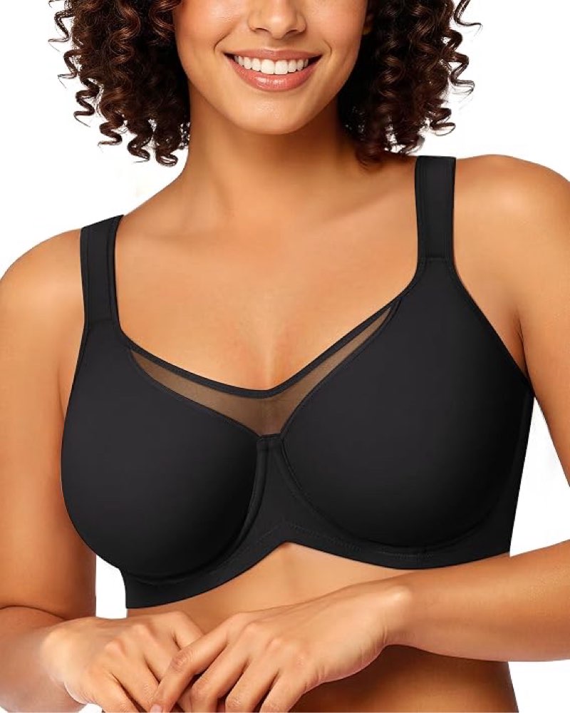 LetsJoli Minimizer Bras for Women Unlined Bra Full Coverage with Underwire Soft Breathable(Black,40DDD)