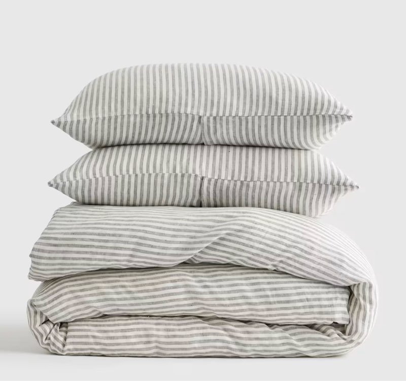 european linen stripe duvet cover set, cal king, mist/white stripe