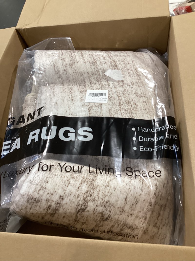 Condition photo showing Good Condition for 8x10 area rugs living room: washable large neutral brown rug abstract soft modern stain resistant indoor floor non-slip carpet for bedroom nursery kids office playroom dining room under table home abstract brown 8' x 10' (rectangular)