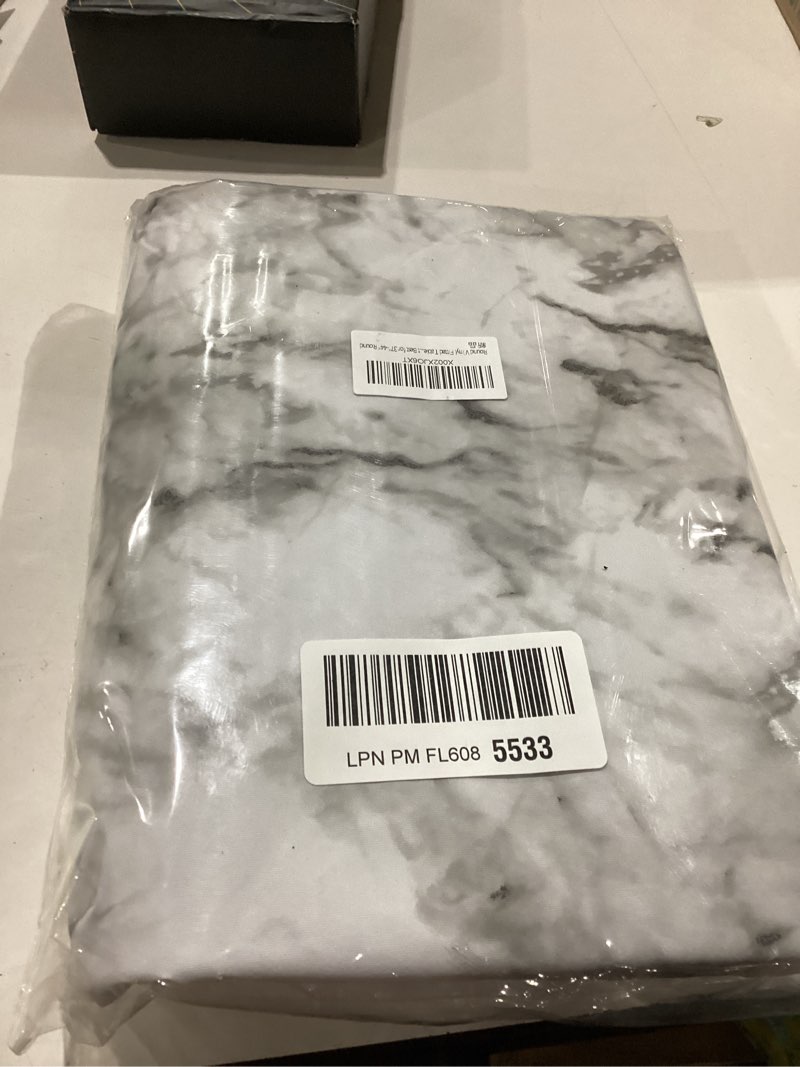 Condition photo showing New/Like New for Walrus Round Vinyl Fitted Tablecloth with Flannel Backing Elastic Edge Design Table Cover Waterproof Oil-Proof PVC Table Cloth Stain-Resistant Best for 37"-44" Round Marble 44" (Round)