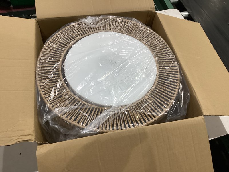 Condition photo showing As Is for Boho Caged Fandelier with Lights Flush Mount Rattan Ceiling Fan with Lights and Remote Control, Enclosed 6 Speeds Low Profile Fan Light for Bedroom, Living Room, Kitchen 0254/Boho Ceiling Fans