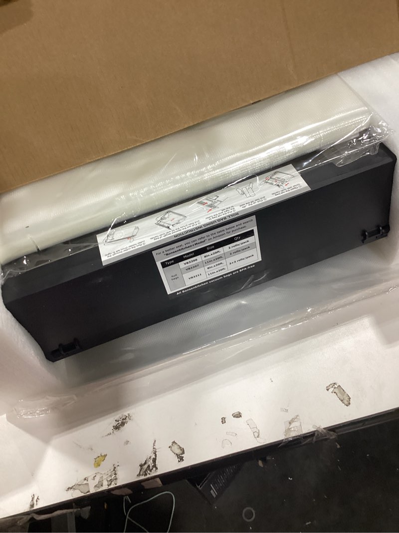 Condition photo showing Good Condition for Bonsenkitchen Vacuum Sealer Machine, Stainless Steel Food Sealer Vacuum Sealers with 100 Bags & 1 Roll Bag, 5 Food Vacuum Modes, Built-in Cutter & Bag Storage, Silver-Black Silver-Black 1 Roll + 100 Bags