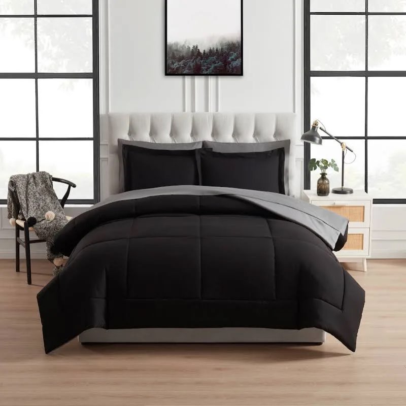 mainstays all in one reversible comforter and sheet set- 7 piece, queen, black
