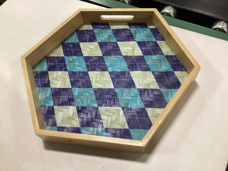 PEMAR 15.7" Hexagonal Bamboo Tray for Serving Coffee, Breakfast, Bread, Food, Art Decor. Decorative Pattern Tray for Coffee Table, Kitchen Counter, Vanity, Bedroom, Ottoman, Home Decor (Argyle)