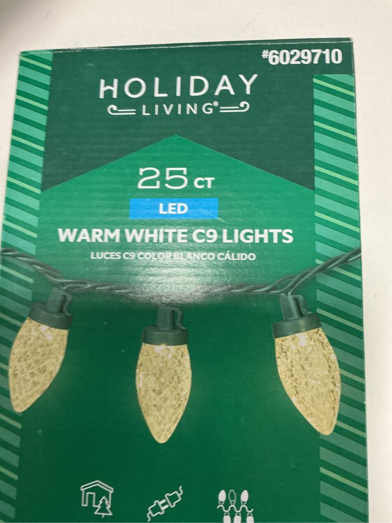 Condition photo showing New/Like New for YULETIME Warm White C9 LED Christmas Lights, 25 Feet 25 Count 12" Spacing Clear Smooth Bulbs UL Certified Outdoor String Light Set (Warm Clear)