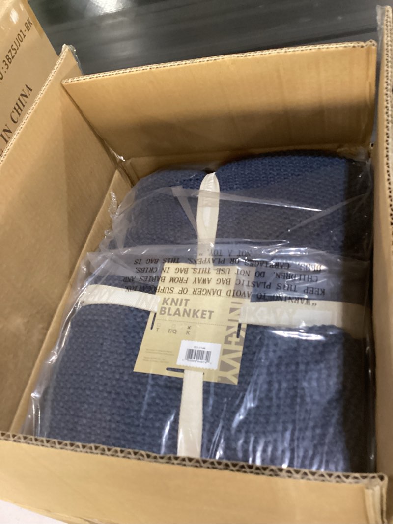 Condition photo showing Good Condition for INK+IVY Bree Knit Throw Blanket for Bed, Sofa, and Couch, Lightweight, Breathable, Soft & Cozy Summer Blanket, King (108 in x 90 in), Indigo King (108 in x 90 in) Indigo