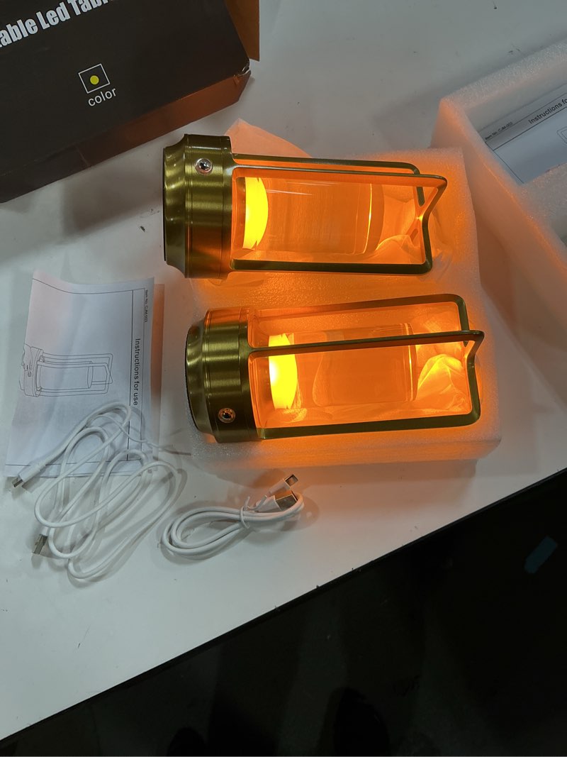 Condition photo showing New/Like New for set of 2 cordless table lamps, led rechargeable battery operated desk lamps with 3 color stepless dimmable, small light portable for outdoor patio bar restaurants bedroom bedside (gold) gold-2