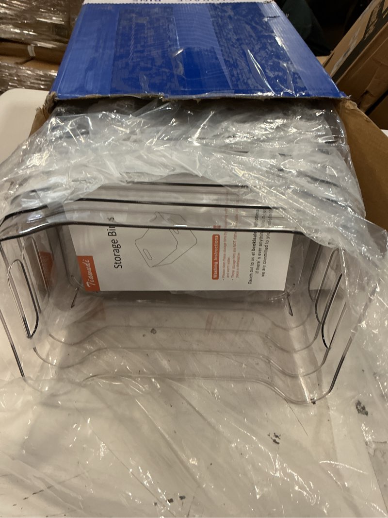 Condition photo showing Good Condition for Tiawudi 12 Pack Plastic Storage Bins, Multi-Use Organizer Bins, Pantry Organizer, Clear Storage Containers for Home, Kitchen, Office, Cabinet, Shelf and Fridge Organization