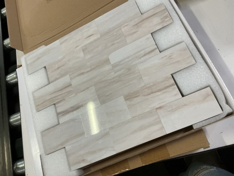 Condition photo showing Good Condition for stickgoo 10-sheet subway tile peel and stick backsplash, seamless design polished eurasia beige kitchen backsplash wall tiles, glossy surface waterproof stick on tile for bathroom, rv, fireplace 10 polished eurasia pinkish-biege marble