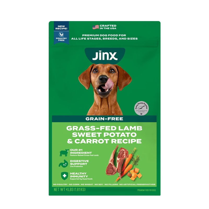 (Best by 25/07/2026) Jinx Premium Grain-Free Dry Dog Food, for All Lifestages - Grass-Fed Lamb, Sweet Potato & Carrot Dog