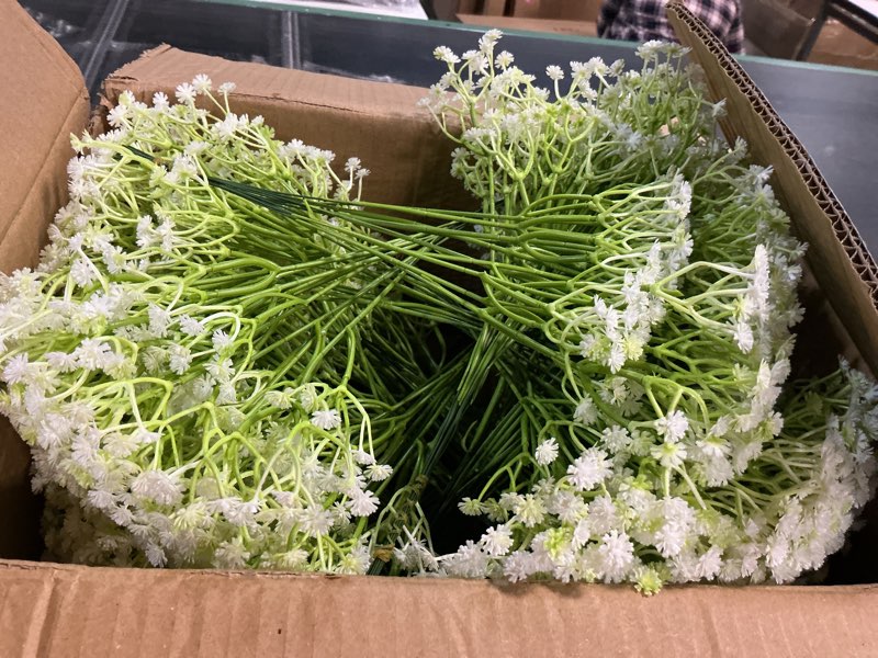 Condition photo showing As Is for 500 Pcs Baby Breath Artificial Flowers Bulk, Fake White Baby Breath Flowers for Wedding Bouquet Home Party Decor, 11.8 Inch Green and White 500
