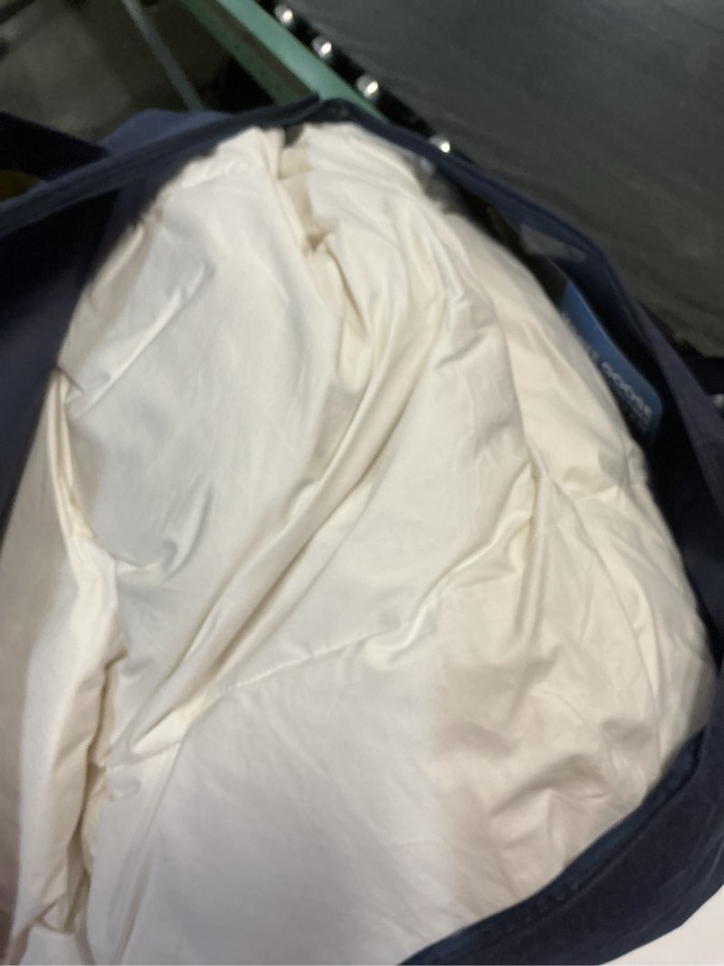 Condition photo showing As Is for ((Similar))Serta Goose Feather Down Fiber Cotton Comforter Queen Size - 100% Cotton Duvet Insert - Hotel Luxury Hypoallergenic Bedding Comforter All Season Medium Warmth 90 x 90 Inch White Full/Queen All Season