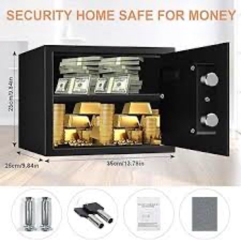 1.2 Cuft Small Home Safes Water and Fireproof, Fire proof Safes for Home Use, Anti-Theft Security Sa