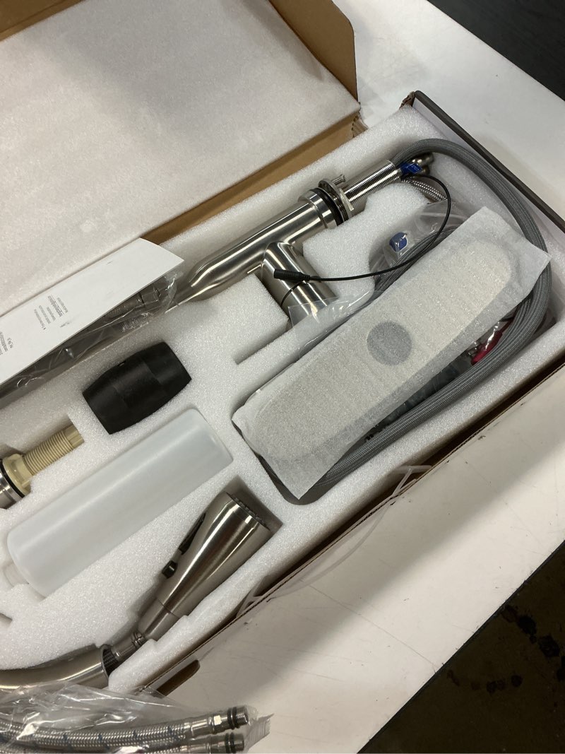 Condition photo showing New/Like New for touch kitchen faucet,keer smart kitchen sink faucet with pull down sprayer, touch on activated kitchen bar sink faucet brushed nickel, stainless steel touch on sensor