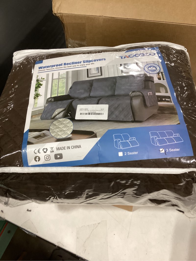Condition photo showing Good Condition for TAOCOCO 100% Waterproof Recliner Sofa Cover Non Slip Couch Cover for 3 Seat Reclining Sofa, Split Reclining Couch Covers 3-Piece with Straps, Washable Sofa Slipcover for Kids Pets(3 Seater, Chocolate) Chocolate 3 Seater