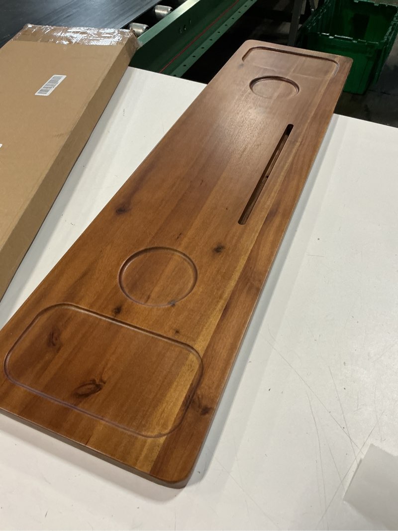 Condition photo showing As Is for bluewest premium bathtub tray caddy, solid acacia wood bath tray for tub, large bath table tray, anti-tipping, sustainable tub tray, holder for tablet with book and wine glass holder