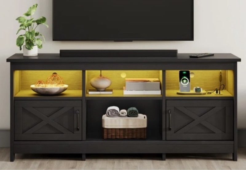 yitahome tv stand for 80/75/70 inch tvs with led lights, farmhouse