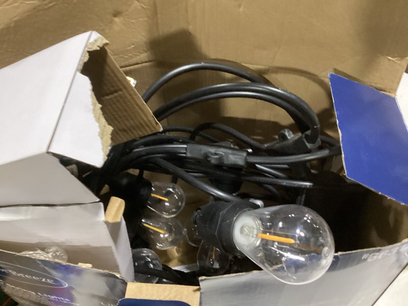 Condition photo showing As Is for harbor breeze 48-ft plug-in black indoor/outdoor string light with 24 white -light led edison bulbs
