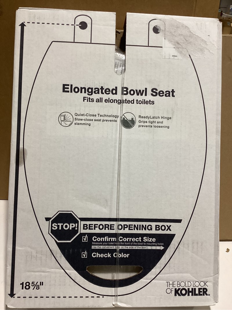 Condition photo showing New/Like New for KOHLER 4636-RL-0 Cachet ReadyLatch Elongated Toilet Seat Slow Close, Soft Close Toilet Seat Quiet Lid, Contoured Grip-Tight Bumpers Installation Hardware, Apartment Essentials, White White Elongated Ready Latch