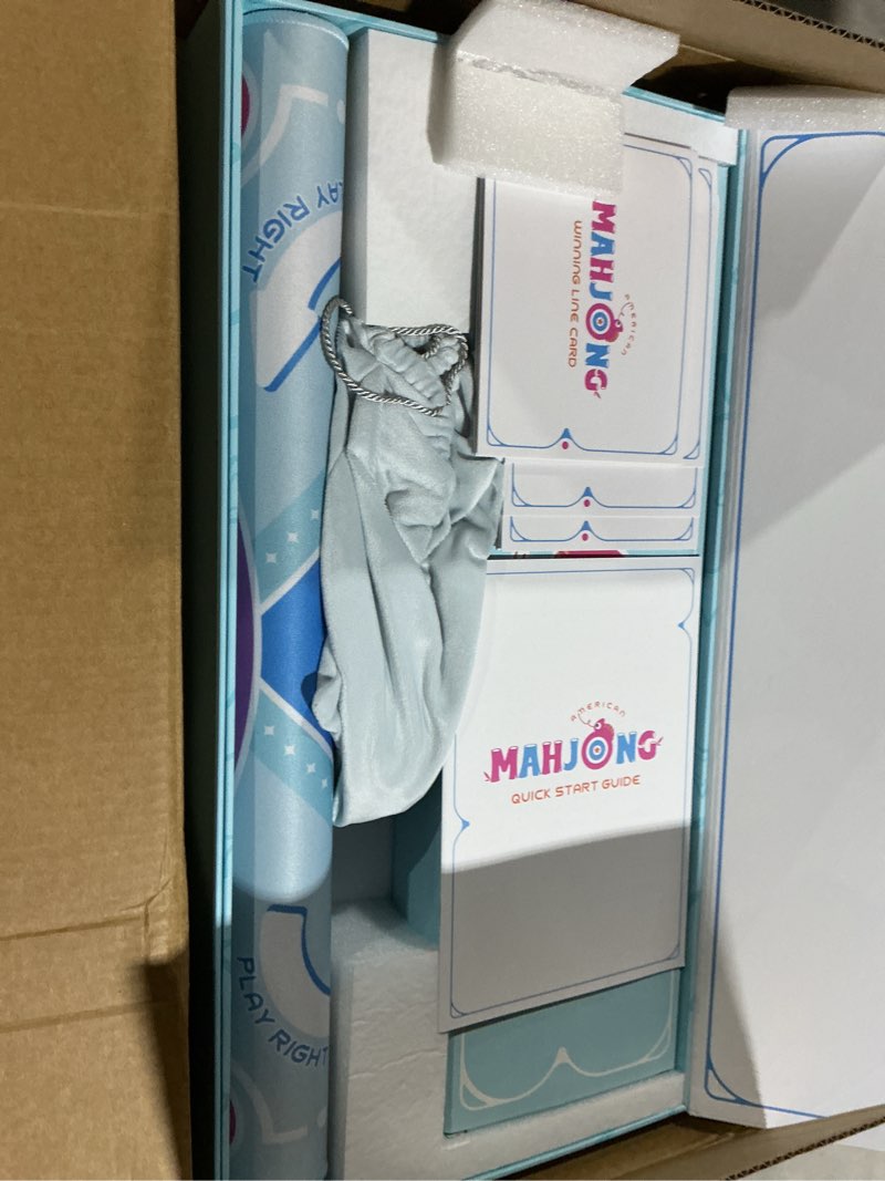 Condition photo showing Good Condition for mini mahjong set for kids & beginners, portable travel mahjong tiles set american for family, 160 acrylic mini mahjong tiles with carrying bag, mat, racks, mah jong starter kit for ages 6+ blue