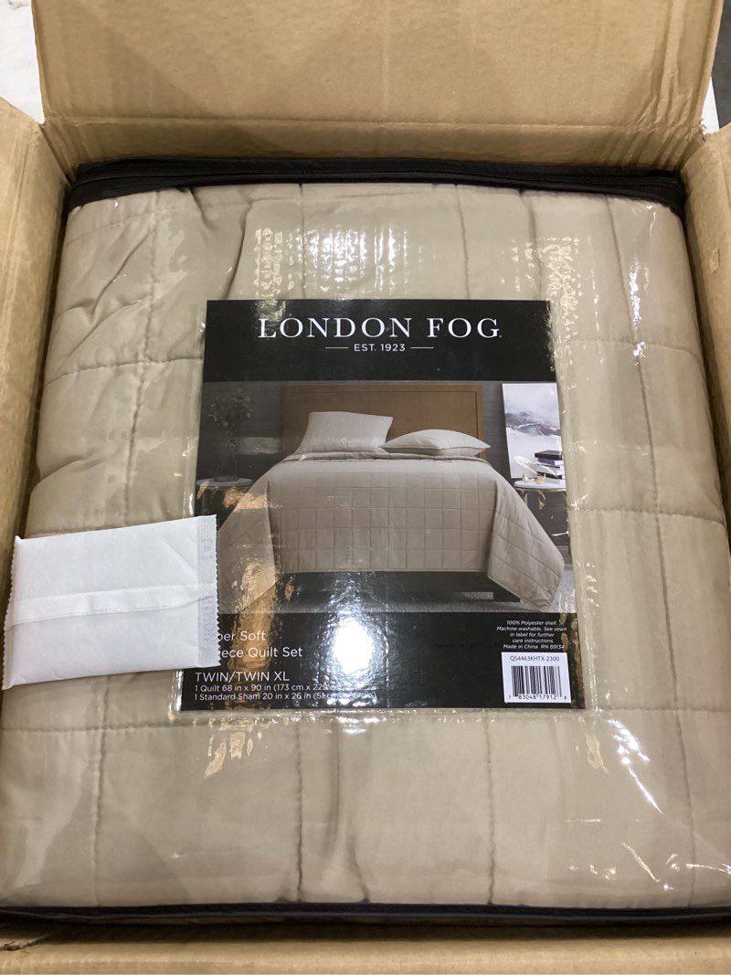london fog garment washed solid quilt set khaki microfiber 2-piece twin quilt set, solid themed, adu