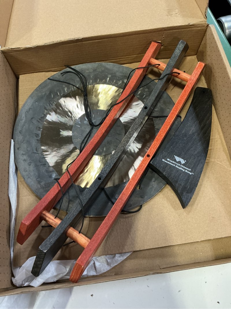 Condition photo showing As Is for woodstock wind chimes for outside, garden, patio, porch and outdoor decor, wind gong style wind chim